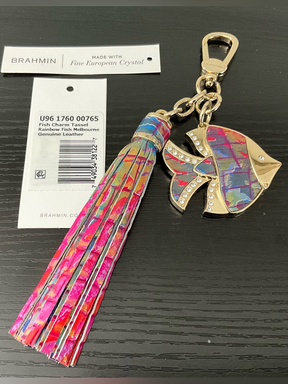 Brahmin Fish Charm Tassel RAINBOW FISH MELBOURNE Leather W/Crystals EXCELLENT